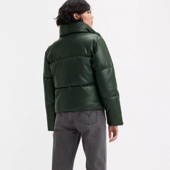 Levi Strauss Faux Leather Stand Collar Puffer Jacket, Spruce Green Size XXL NWT - Picture 2 of 11